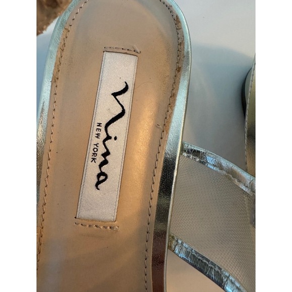 Nina New York Silver Mesh Metallic Strappy Block Heel Sandals Size 9M - Picture 4 of 15
